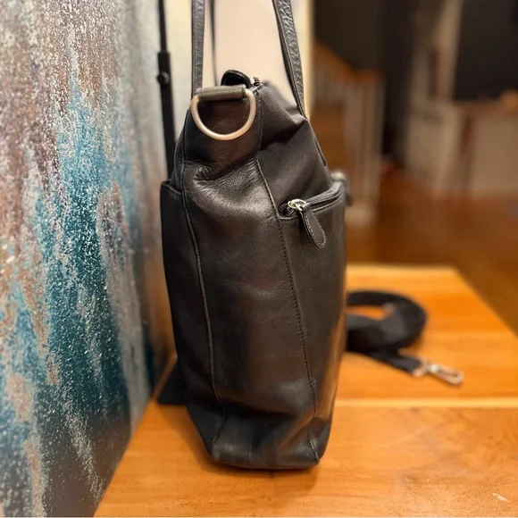 HOBO International RARE Vintage 2000’s Y2K 3-in-1 Black Leather Convertible Tote - Picture 9 of 13